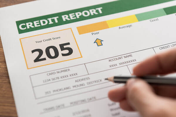 Credit report with a poor credit score listed