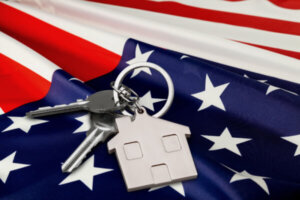 Set of keys sitting on an American flag