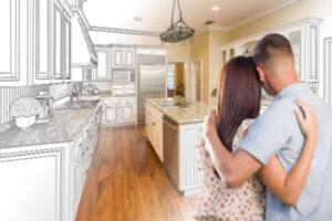 Young couple visualizing home renovations
